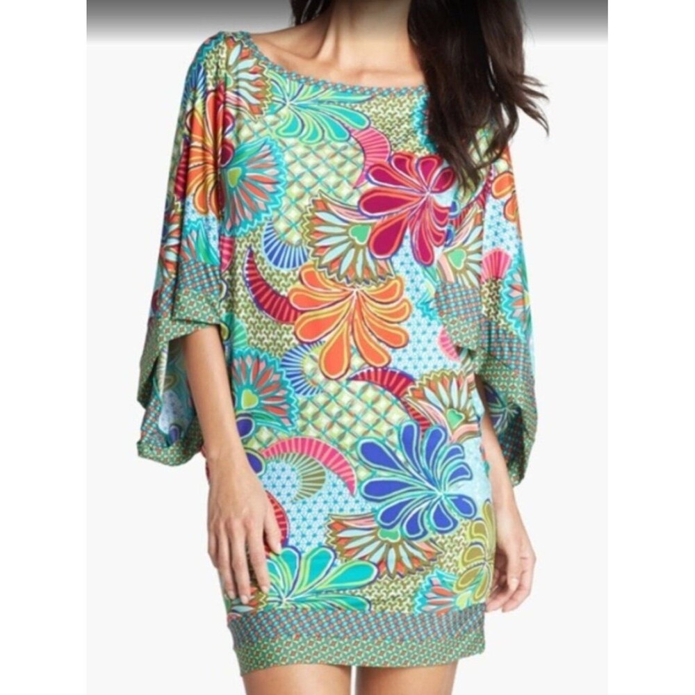 Trina Turk bright tropical floral vacation mini dress size small